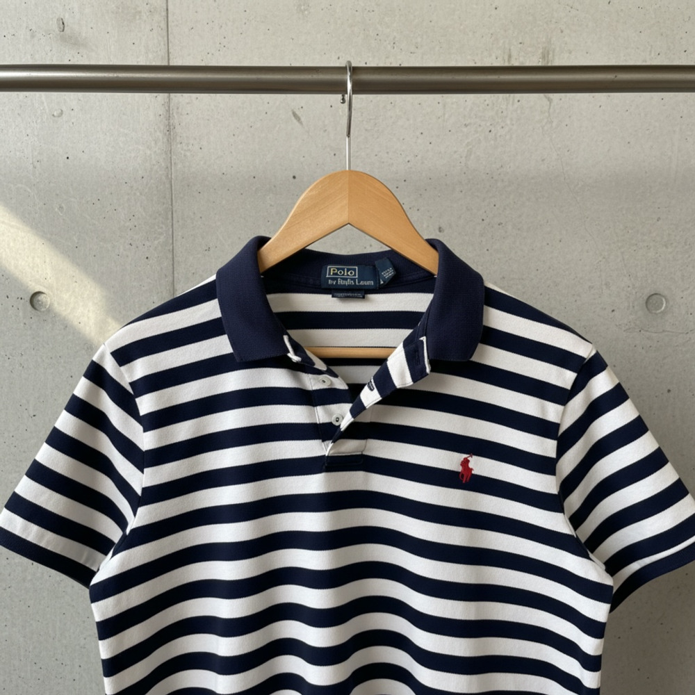 Polo Ralph Lauren Polo Shirt Size XL White Navy Striped - Picture 2 of 7